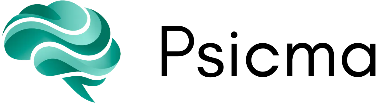 Logotipo de Psicma con cerebro estilizado en tonos verde esmeralda.