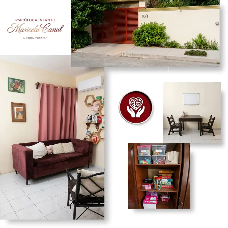 Consultorio de psicología infantil de Maricela Canul en Mérida, Yucatán, diseñado para brindar atención emocional a niños en un ambiente seguro