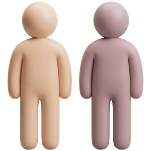 Ícono 3D de dos personas que representa dificultades para convivir y socializar en niños.